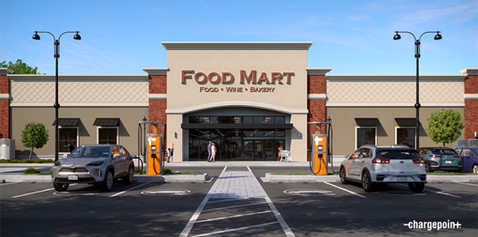 ChargePoint Express Plus in front of Food Mart