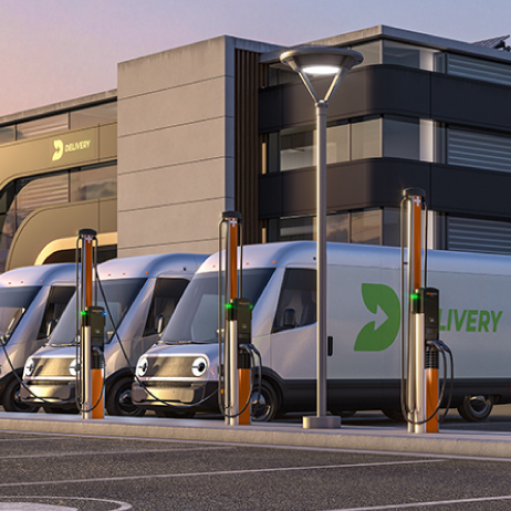 Row of EV fleet being charged with ChargePoint stations